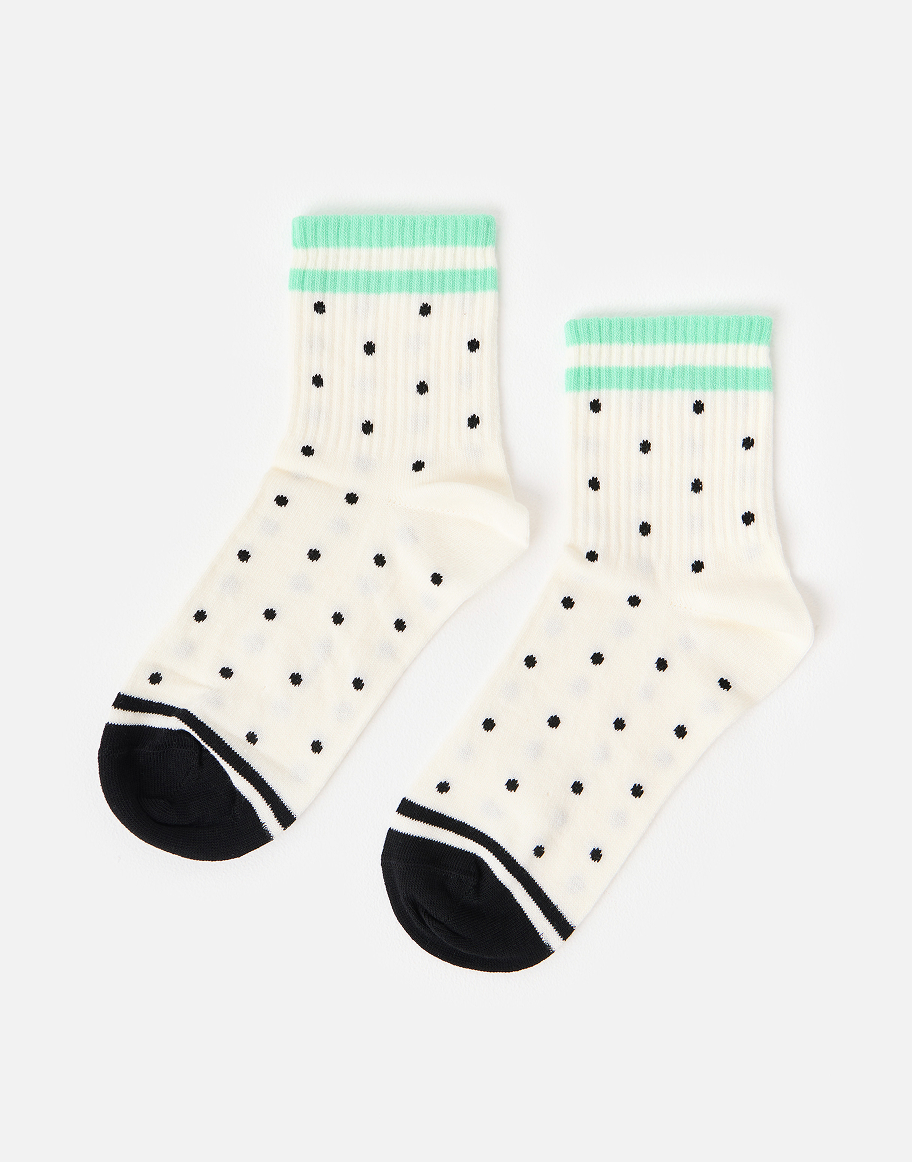 Cream & Black Polka Dot Sporty Ankle Socks